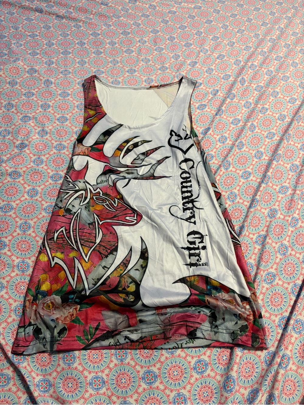 Country Girl Floral Graphic Tank Top - White & Pink